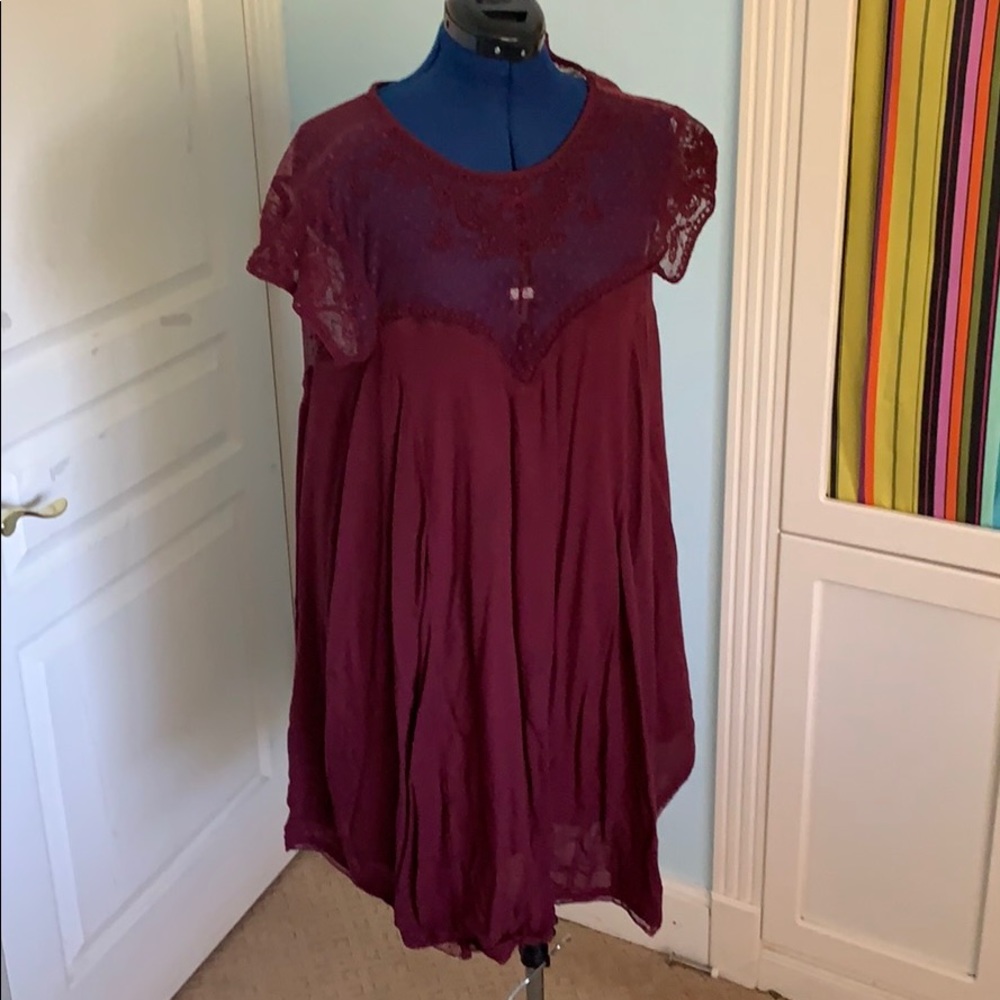 Free People Burgandy baby-doll Mini Dress